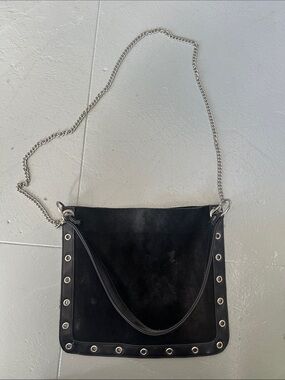 Black Suede Chain-Handle Shoulder Bag